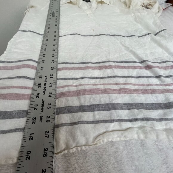 Tahari Womens Long-Sleeve Striped Linen Tunic Top V-Neck Collar Cream White - Picture 6 of 6